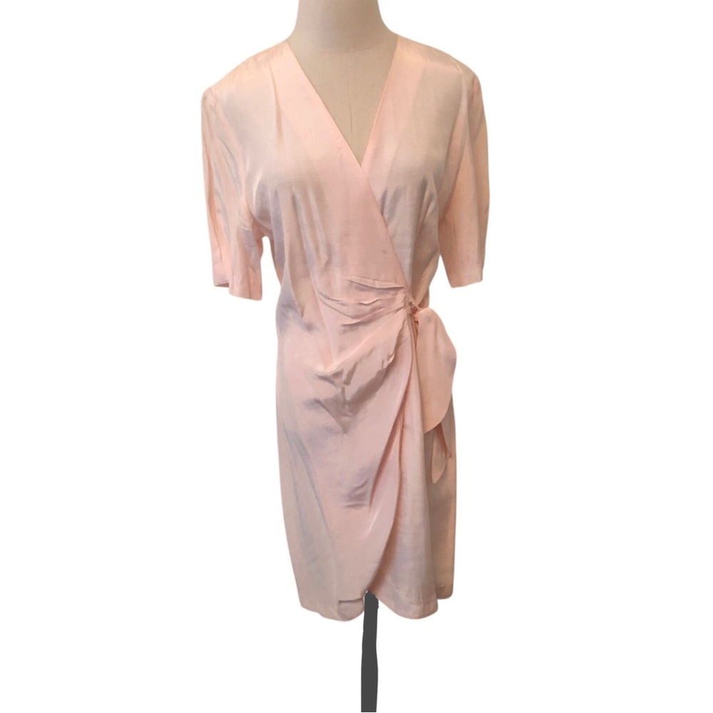 Vintage Y2K La Belle Wrap Dress Size 7 Pale Pink Rayon Short Sleeve Office Party